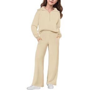 Girls Clothes 7-14Y Solid Color Half Zip Pullover Girls Sweatshirt Fleece Lined Kids Clothes Girls Sweatpants