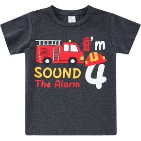 Lovekider 2-7 Years Boys Cotton Birthday T Shirts Construction Excavator Graphic Short Sleeve Tee Shirt Dark Grey