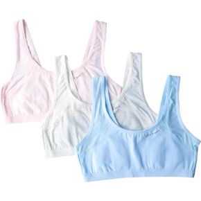 Ruby&Tang Girls Training Bra 7-14 Sports Seamless Bra Comfort Soft Cotton Bras for Teen(Pack of 3