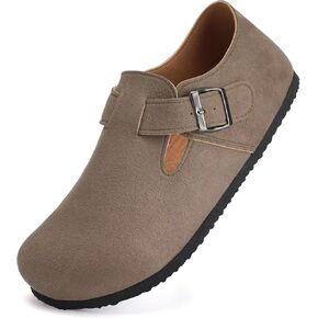 Torotto Womens Clogs Cork Footbed Suede Slippers Arch Support Potato Shoes with Adjustable Buckle