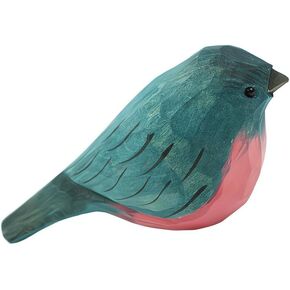 1Pcs Handmade Wooden Pink Mockingbird Carving Art Miniature Statue for Home Decor and Room Decoration