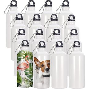 16 Pack Sublimation Aluminium Water Bottle with Carabiner Blank White Aluminum Sports Bottle for Sublimation Heat Press Transfer 20oz