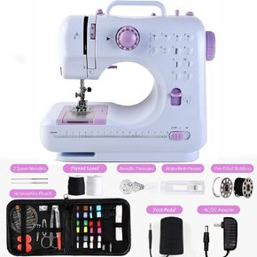 Mini Sewing Machine for Beginners 12 Built-In Stitches 2 Speed With Foot Pedal Sewing Machine (With 27 Pieces Accessory Kit & Case) Purple