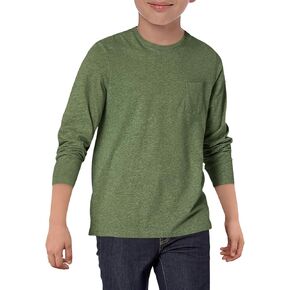 Haloumoning Boys Long Sleeve Shirts Kids Crewneck T Shirts Casual Tops Tees with Chest Pocket 5-14 Years
