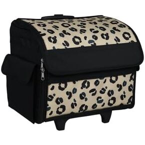 Everything Mary Collapsible Rolling Sewing Machine Tote - Premium Polyester Construction - Universal Fit - Portable with Dual Wheels and Telescoping Handle - Pink Abstract