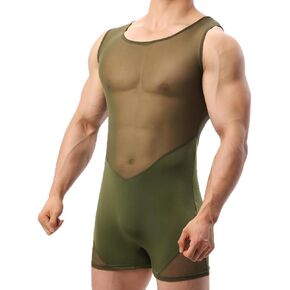 Men Mesh Bodysuits Boxers Patchwork Wrestling Singlet Shapewear Slip Sheer Slim Fits Active Jumpsuits Leotrad