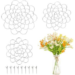 3Pcs Floral Grid Flower Frog Tool, Wire Flower Arranging Tools with 9pcs Clips, Flower Arrangement Holder for Vase Floral Stems Bouquets Plant Fixation