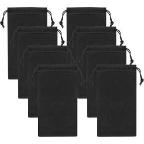8pcs 6.89 X 3.54inch Microfiber Glasses Pouch with Drawstring Soft Sunglasses Pouch,Black Small Drawstring Pouch