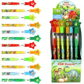 TINYMILLS 24 Pcs Dinosaur Stackable Pencil Assortment with Eraser for Party Favors Goodie Bag Stuffers VBS Classroom Rewards Carnival Prize