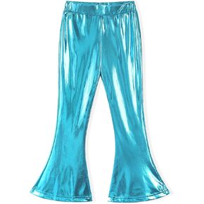 Noomelfish Girls Metallic Flare Leggings Pants Kids Yoga Disco Dance Bell Bottoms (5-12 Years)