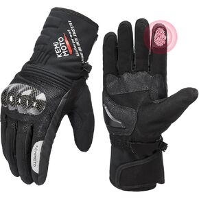 KEMIMOTO Winter Motorcycle Gloves for Men Women Cold Weather Motorcycle Gloves Waterproof Warm ATV Riding Carbon Fiber Gloves Hard Knuckle Touch Screen Windproof Gauntlet Gloves Anti-Slip