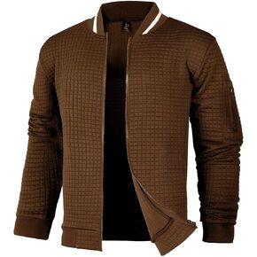babyhealthy Men's Lightweight Bomber Jackets Varsity Jacket Casual Waffle Zip Up Coat with Pockets