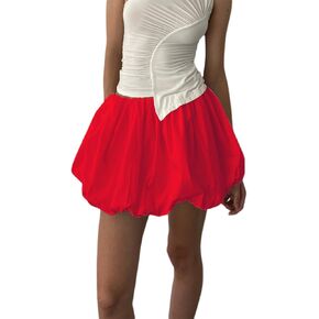 BHMAWSRT Women's Girls Mini Bubble Skirt Y2k Cute Puff Skirt Elastic Waist Pleated short Balloon Skirt Going Out Streetwear