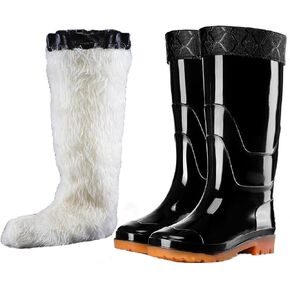 Detachable Fur Lined Rain Boots for Men, Waterproof PVC Mens Rain Boots for Garden Fishing Outdoor Work Mud Boots