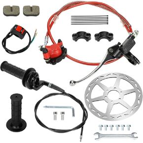 Mini Bike Hydraulic Brake Kit and 7/8'' Throttle Assembly Compatible with Baja DB30 Doodle Bug Blitz Dirt Bug Racer Minibike 97cc 79cc Predator 2.8hp Engine with180 mm Disc Brake Rotor Part
