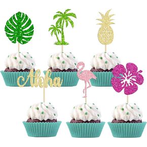 24 قطعة من أغطية الكب كيك فلامينجو ثلاثية الأبعاد من Ephlyn، أعواد كب كيك استوائية Aloha Luau لاستحمام الطفل، وحفلات الصيف، وديكورات كعكة الزفاف وأعياد الميلاد