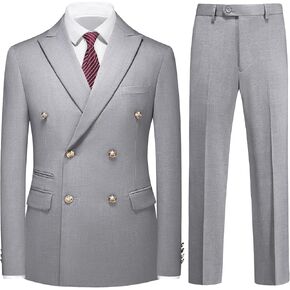 Suit for Men Solid Double Breasted 2 Piece Tuxedo Set Regular Fit Peak Lapels Jacket and Pants