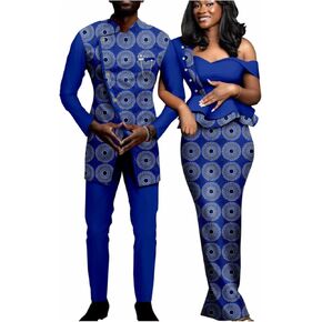 African Print Dresses for Women Matching Couple Outfits Men Clothes Jacket and Pant Sets Party Wear