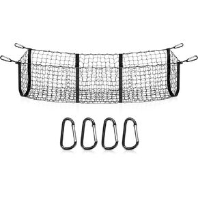 MICTUNING 3 Pocket Trunk Cargo Organizer Storage Net - Heavy Duty Cargo Net for Car, SUV, Pickup Truck Bed - Black Mesh with Free 4 Metal Carabiners