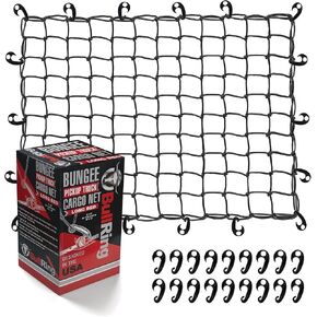 BullRing USA Bungee Cargo Net for Pickup Truck Bed, Trailer, Roof Rack, SUV, Car - 6' x 8' Stretches to 12' x 16', Heavy Duty Mesh Cargo Netting with 18 Adjustable Hooks