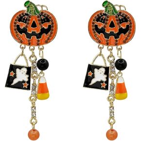 Halloween Skeleton Earrings Gothic Pumpkin Skull Skeleton Tassel Dangle Earrings for Women Halloween Costume Accessories (C-Pumpkin)