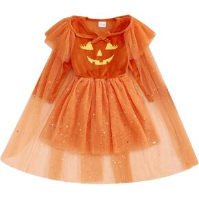 Toddler Kids Little Girl Halloween Costumes Witch Sparkle Cape Glitter Cloak Pumpkin Dress Baby Party Outfit (A Pumpkin Dress Cape Orange, 18-24 Months) in Saudi Arabia