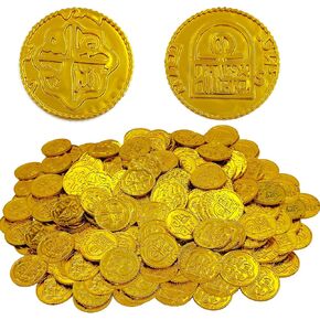 150Pcs Pirate Gold Coins Plastic Bulk St. Patrick's Pirate Gold Coins Novelty Party Favors, Pirate Party, Treasure Hunt Game and Party Favors