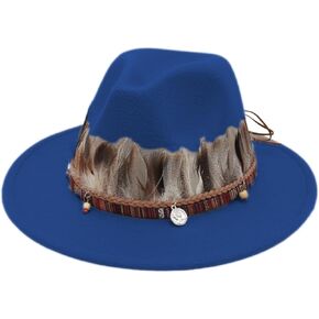 Women's and Men's Wool Fedora Feather Hat Gentleman Winter and Autumn Wide Brim Jazz Church Hat