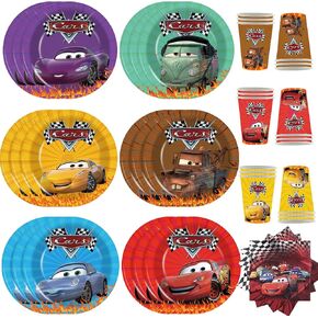 مجموعات أكواب أطباق ومناديل السيارات، لوازم حفلات أعياد الميلاد للسيارات، أدوات مائدة لإضاءة زينة عيد ميلاد السيارات تتضمن 30 طبقًا و30 منديلًا و30 كوبًا لتزيين أعياد ميلاد السيارات الصبية والبنات in Kuwait