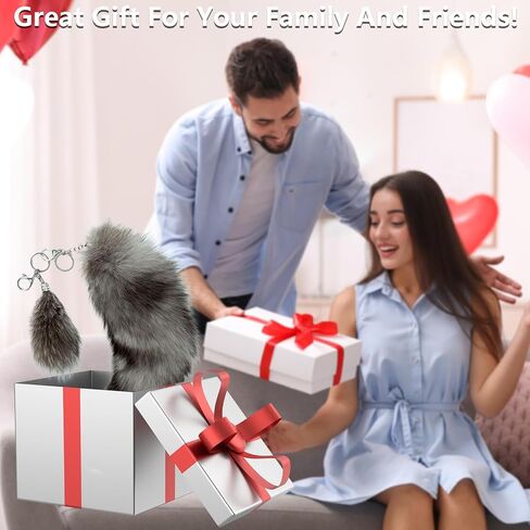 Beviliu Fox Tail Keychain, Real Fluffy Fur Therian Tail Key Ring for Bag, Wolf Fox Tail Halloween Cosplay Costume, Gift Handbag Accessory Hook Pendant, Silver in Saudi Arabia