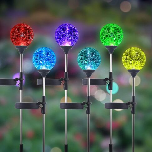 WNP Solar Outdoor Lights,Color-Changing Solar Garden Glass Globe Lights,6 Pack Decorative Solar Powered Stake Ball Light for Yard,Waterproof Decor Solar Pathway Lights for Christmas Decoration in Kuwait