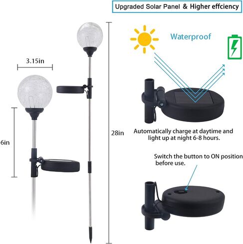 WNP Solar Outdoor Lights,Color-Changing Solar Garden Glass Globe Lights,6 Pack Decorative Solar Powered Stake Ball Light for Yard,Waterproof Decor Solar Pathway Lights for Christmas Decoration in Kuwait