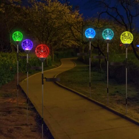 WNP Solar Outdoor Lights,Color-Changing Solar Garden Glass Globe Lights,6 Pack Decorative Solar Powered Stake Ball Light for Yard,Waterproof Decor Solar Pathway Lights for Christmas Decoration in Kuwait