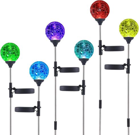 WNP Solar Outdoor Lights,Color-Changing Solar Garden Glass Globe Lights,6 Pack Decorative Solar Powered Stake Ball Light for Yard,Waterproof Decor Solar Pathway Lights for Christmas Decoration in Kuwait