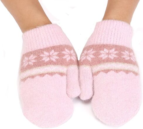 Kids Double Layer Warm Knit Mittens Girls Boys Winter Outdoor Gloves for 7-14Years in Saudi Arabia