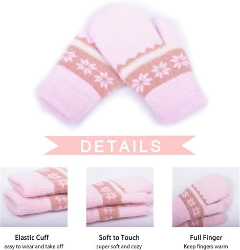 Kids Double Layer Warm Knit Mittens Girls Boys Winter Outdoor Gloves for 7-14Years in Saudi Arabia
