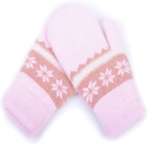 Kids Double Layer Warm Knit Mittens Girls Boys Winter Outdoor Gloves for 7-14Years in Saudi Arabia