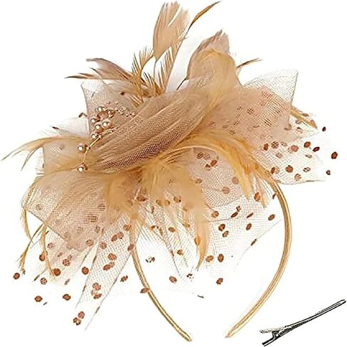 Women's Flower Feather Fascinator Hats for Women Wedding Tea Party Derby Church Fascinators with Headband and Clip in Saudi Arabia