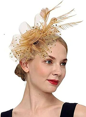 Women's Flower Feather Fascinator Hats for Women Wedding Tea Party Derby Church Fascinators with Headband and Clip in Saudi Arabia