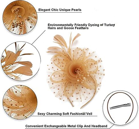 Women's Flower Feather Fascinator Hats for Women Wedding Tea Party Derby Church Fascinators with Headband and Clip in Saudi Arabia