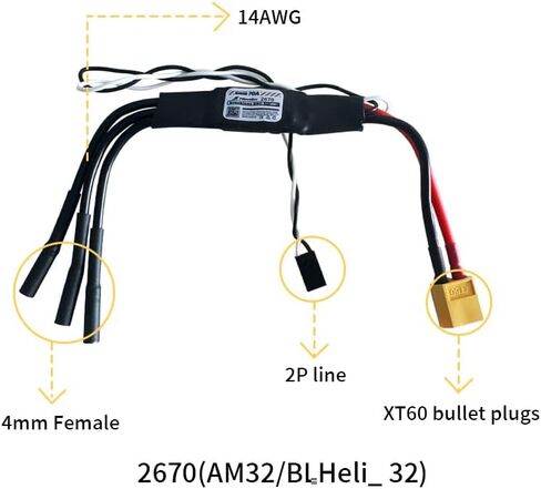ESC 2-6S Lipo Powered 70A وحدة تحكم في السرعة الإلكترونية بدون فرشاة مع XT60 ومقابس رصاصة 4 مم، أدوات نارية AM32 لنماذج السفن وتسلق المركبات ونماذج السيارات. (NO BEC) in Saudi Arabia