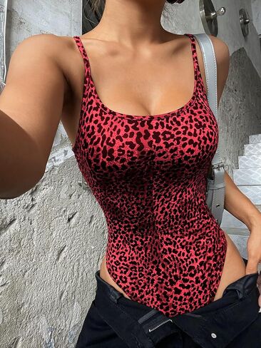 Milumia Women Leopard Sexy Cami Bodysuits Tops Y2k Slim Fit Leotards in Saudi Arabia