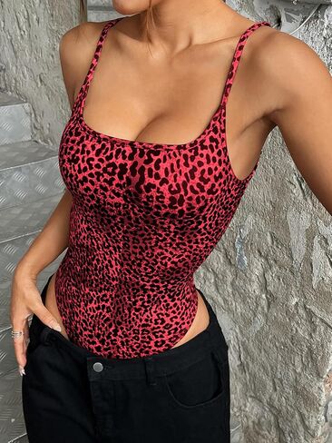 Milumia Women Leopard Sexy Cami Bodysuits Tops Y2k Slim Fit Leotards in Saudi Arabia