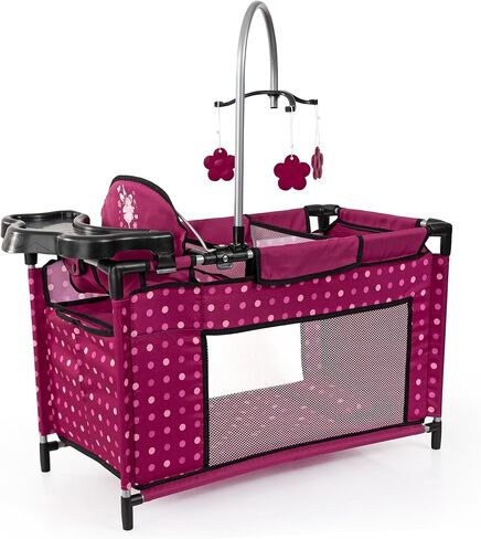 دمى باير ديزاين: سرير متعدد - وردي فاقع، منقط، جنية - روضة للدمى حتى 18 بوصة، كرسي مرتفع ومحمول مدمج، وسادة وبطانية، لعبة أطفال، عمر 3 سنوات فما فوق in Kuwait