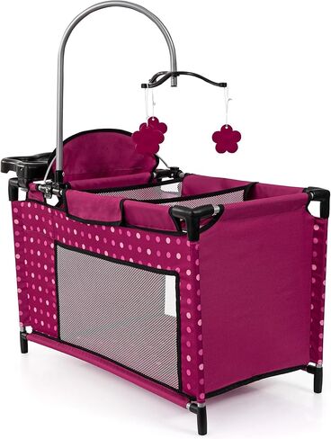 دمى باير ديزاين: سرير متعدد - وردي فاقع، منقط، جنية - روضة للدمى حتى 18 بوصة، كرسي مرتفع ومحمول مدمج، وسادة وبطانية، لعبة أطفال، عمر 3 سنوات فما فوق in Kuwait