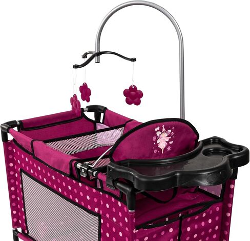 دمى باير ديزاين: سرير متعدد - وردي فاقع، منقط، جنية - روضة للدمى حتى 18 بوصة، كرسي مرتفع ومحمول مدمج، وسادة وبطانية، لعبة أطفال، عمر 3 سنوات فما فوق in Kuwait