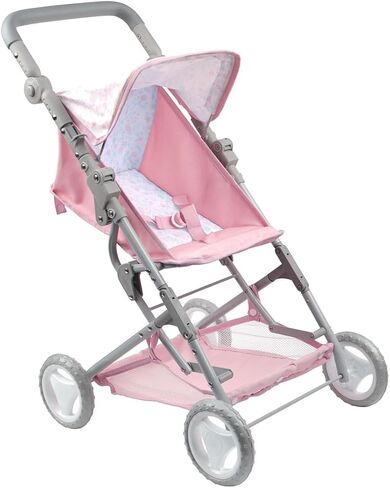 JC Toys - Berenguer Boutique | Fashionable Stroller with Canopy and Storage | Simple Folding |Pink Floral Collection | for Dolls up to 18" | Ages 3+ in Kuwait