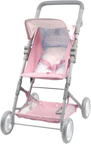 JC Toys - Berenguer Boutique | Fashionable Stroller with Canopy and Storage | Simple Folding |Pink Floral Collection | for Dolls up to 18" | Ages 3+ in Kuwait