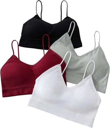 Girl's 3 Pack Ribbed Knit Wireless Bra Spaghetti Strap V Neck Padded Comfort Cami Bralettes in Saudi Arabia