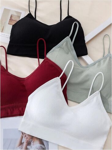 Girl's 3 Pack Ribbed Knit Wireless Bra Spaghetti Strap V Neck Padded Comfort Cami Bralettes in Saudi Arabia